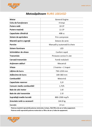 Motosapatoare RURIS 1001KSD START profesionala + roti cauciuc incluse [3]