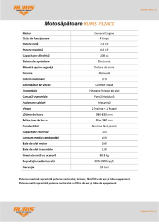 Motosapatoare RURIS 732 ACC cauciuc+ rarita+ plug+ adaptor+ dispozitiv scos cartofi+ roti metalice 400 fara manicot+ cultivator 7.5 CP [6]
