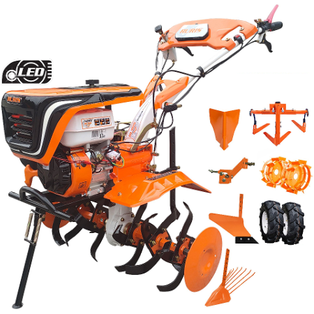Produse - Motosapatoare RURIS 732 ACC cauciuc+ rarita+ plug+ adaptor+ dispozitiv scos cartofi+ roti metalice 400 fara manicot+ cultivator 7.5 CP