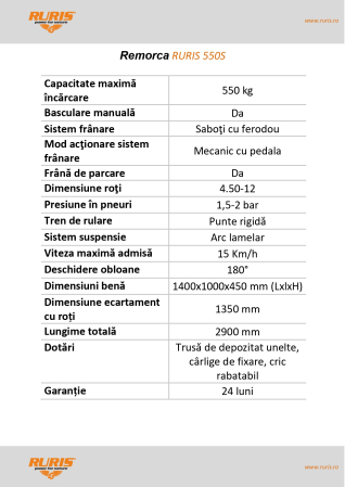Remorca pentru motocultor Ruris 550 kg [1]