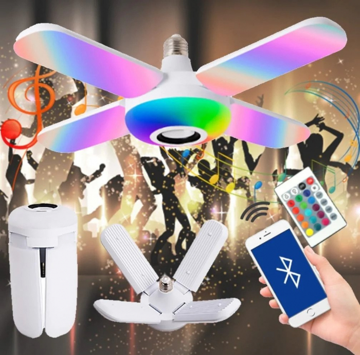 Bec cu lumina multicolora RGB, 4 brate mobile, boxa prin Bluetooth si telecomanda [5]