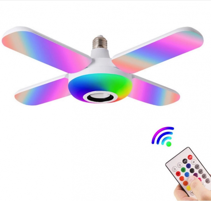 Bec cu lumina multicolora RGB, 4 brate mobile, boxa prin Bluetooth si telecomanda [3]