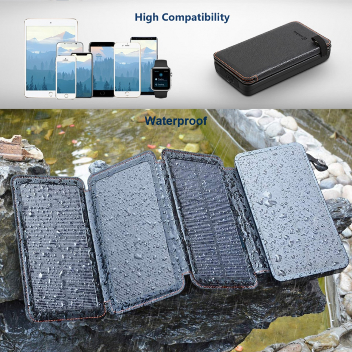 Baterie Externa Powerbank cu incarcare solara 30000 mAh, cu 4 panouri solare de incarcare [4]