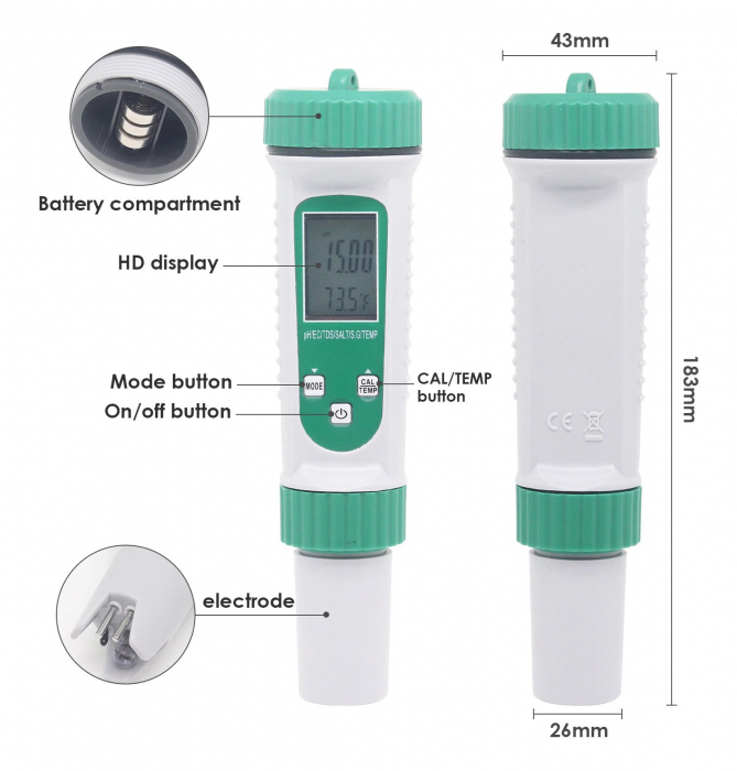 Tester profesional pH-786,Multimetru 6 in1 pH/EC/TDS/Salt/S.g/TEMP meter pentru lichide [5]