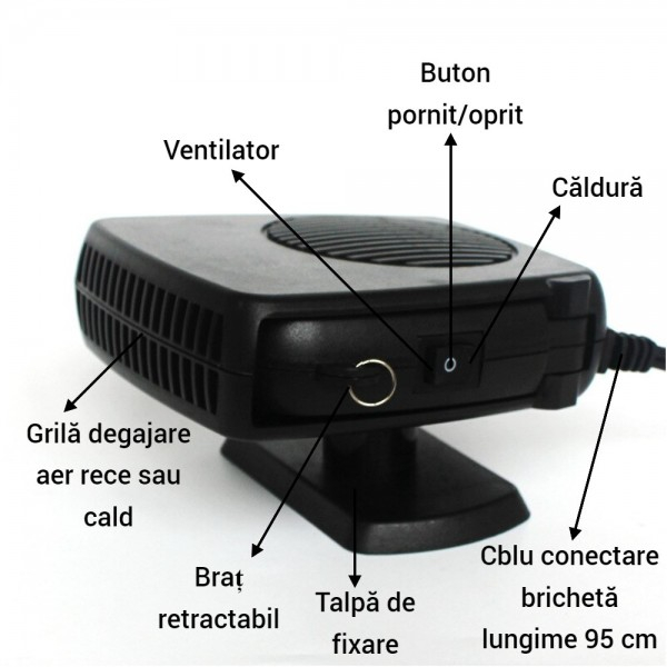 Aeroterma auto 12V cu aer cald sau rece 200W, Auto Heater Fan [5]