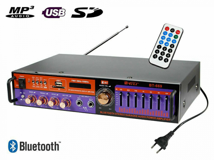 Amplificator Profesional tip statie Teli BT-669, 2 x 40 W cu Bluetooth [3]