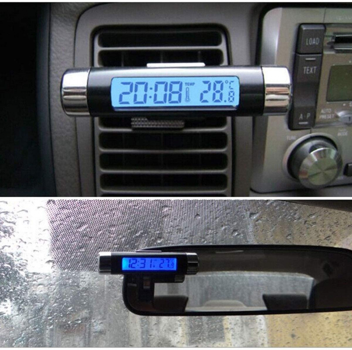 Ceas digital iluminat cu termometru pentru autovehicul, prindere in grila [5]