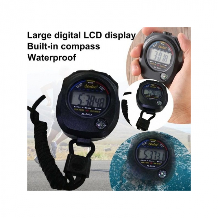 Cronometru digital cu busola, ecran lcd, ora, calendar, alarma, snur, negru [4]