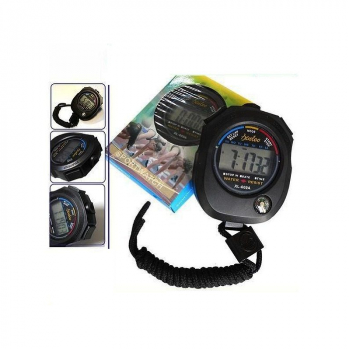 Cronometru digital cu busola, ecran lcd, ora, calendar, alarma, snur, negru [3]