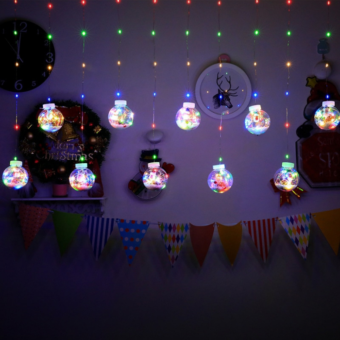 Instalatie craciun,perdea luminoasa multicolora RGB 10 globuri figurine cu Mos Craciun [5]
