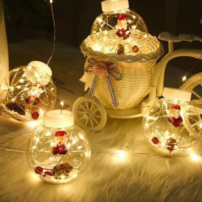 Instalatie perdea cu globuri si figurine Mos Craciun,10 globuri lumina Alb cald [6]