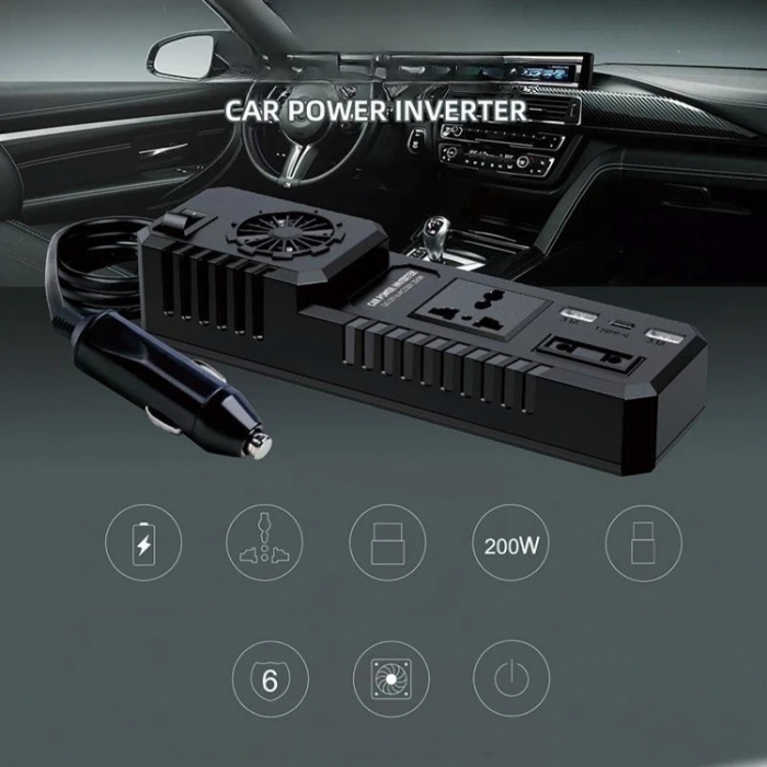 Invertor auto Olesson convertizor 12-24V la 220V AC cu putere 200 W [6]