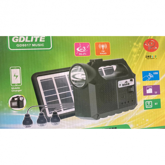 Kit lanterna 3 becuri cu panou solar portabil GDLite GD8017 Music [5]