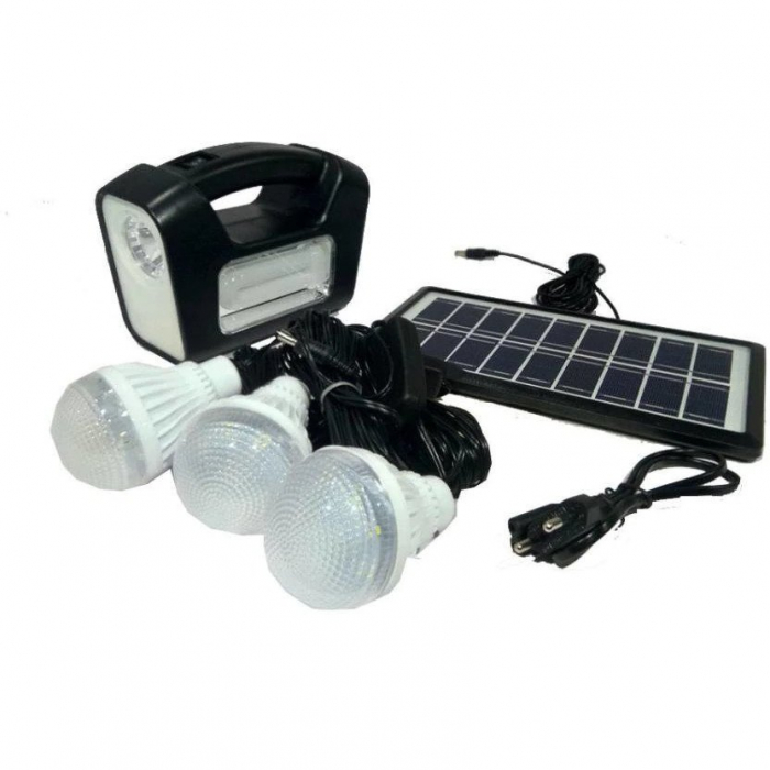 Kit panou solar cu 3 becuri LED, lanterna si acumulator GDLITE-GD3 [4]