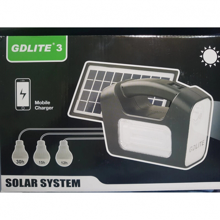 Kit panou solar cu 3 becuri LED, lanterna si acumulator GDLITE-GD3 [5]