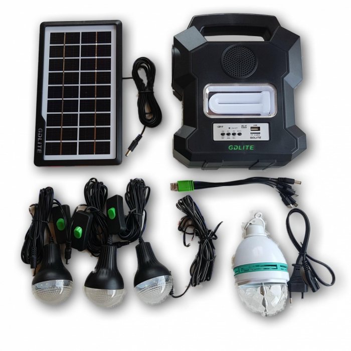 Kit solar portabil Gdlite GD-1000A, cu USB, Bluetooth, Radio FM, MP3 Player si 4 becuri incluse [2]