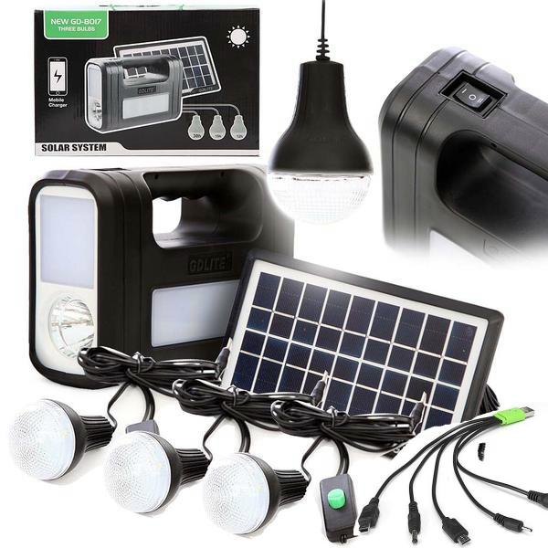 Kit solar portabil GDLITE GD-8017 NEW cu lanterne LED, 3 becuri si intrare USB [2]