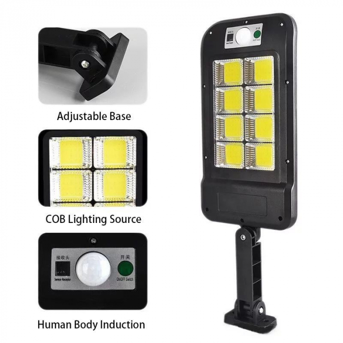 Lampa solara cu acumulator, inclus 160 LED COB, senzor de miscare si telecomanda [4]