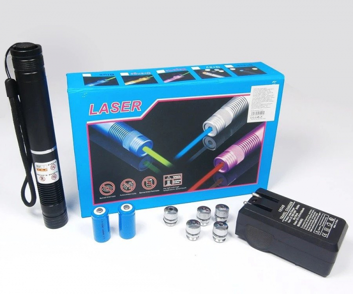 Laser albastru pointer 50000 mW, cu 2 acumulatori si 5 capete 3D [4]