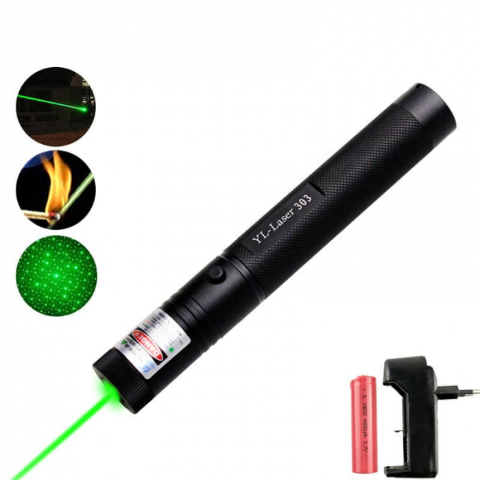Laser pointer verde putere 1000 mW cu acumulator si incarcator, YL-Laser 303 [5]