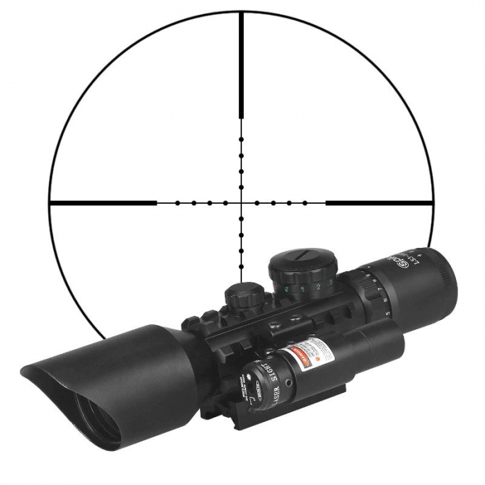 Luneta cu reticul iluminat rosu verde si laser rosu, M9 LS3-10x42E Rifle Scope [2]
