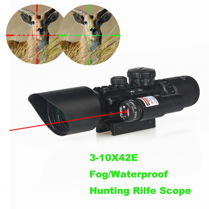 Luneta cu reticul iluminat rosu verde si laser rosu, M9 LS3-10x42E Rifle Scope [3]