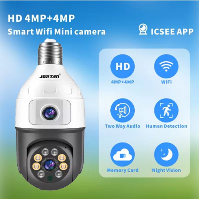 Camera dubla de supraveghere in bec Wi-Fi, Jortan JTZ-9696 night vision + Card memorie 32gb [5]