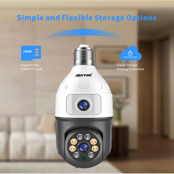 Camera dubla de supraveghere in bec Wi-Fi, Jortan JTZ-9696 night vision + Card memorie 32gb [3]