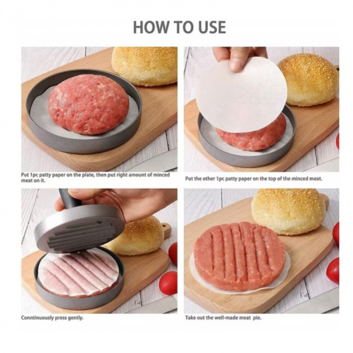 Presa pentru facut Hamburgeri din aluminiu cu invelis antiaderent si maner din lemn [3]