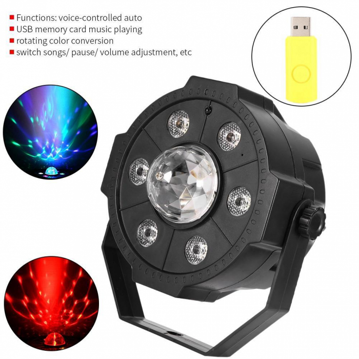 Proiector Jocuri Lumini Disco cu Telecomandă, Muzică USB și Bluetooth, 6+1 LED RGB [4]