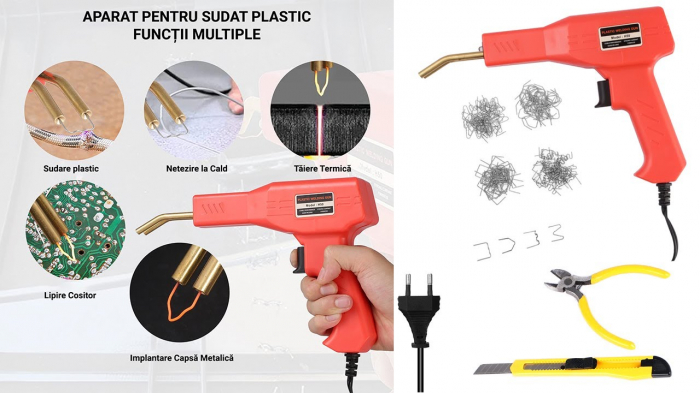 Set aparat Profesional pentru lipit / sudat plastic, 50W, 200 capse si geanta transport [6]