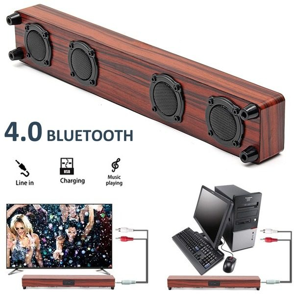 Soundbar Bluetooth difuzor Bass unitate dublă diafragmă cu microfon Wireless TV si imprimeu lemn [2]