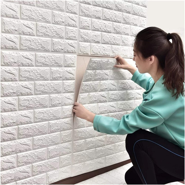 Tapet 3D Alb design perete modern din caramida in relief,77x70 cm [2]