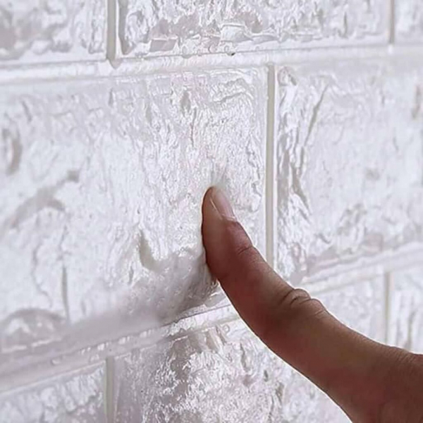 Tapet 3D Alb design perete modern din caramida in relief,77x70 cm [3]