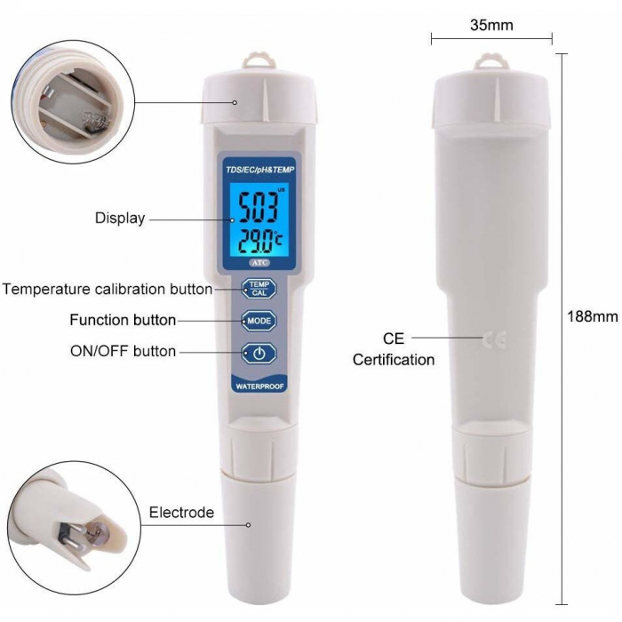 Tester profesional calitate apa pH/TDS/EC/Temp 4 in 1,OWAY OW-3508 [2]