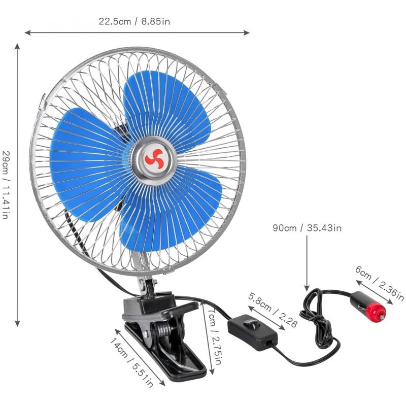 Ventilator auto oscilant metalic cu mufa de bricheta 12V, diametru 20 cm [4]