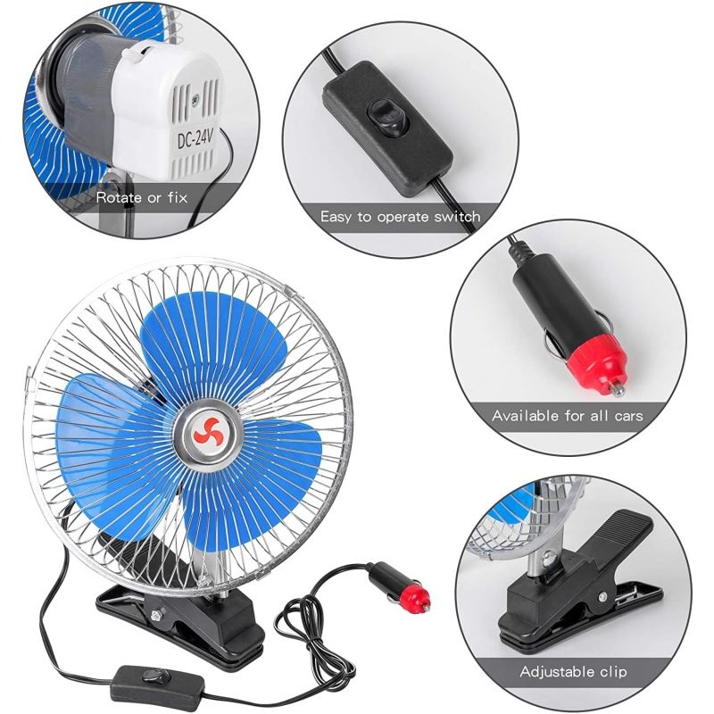Ventilator auto oscilant metalic cu mufa de bricheta 12V, diametru 20 cm [3]