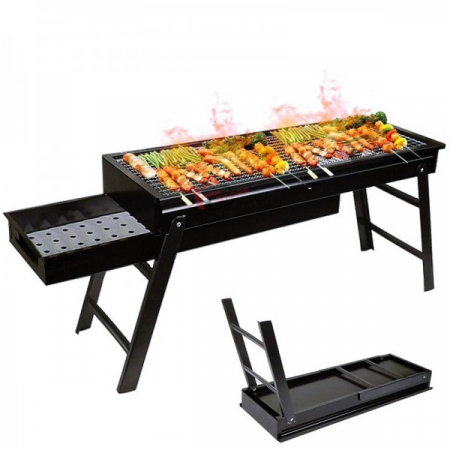 Gratar portabil dreptunghiular si pliabil Grunberg BBQ04, din otel cu grill cromat [1]