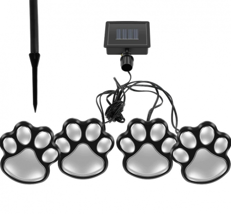 Lampi solare - Set 4 lampi solare LED pentru gradina Paw Print Light, model amprenta labute de caine