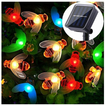 Ghirlande si benzi LED solare - Instalatie solara liniara tip snur 6.5m cu 50 LED-uri Albine Multicolor