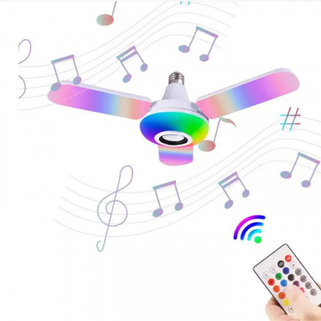 TV, Audio-Video si Foto - Bec cu lumina multicolora RGB, 4 brate mobile, boxa prin Bluetooth si telecomanda