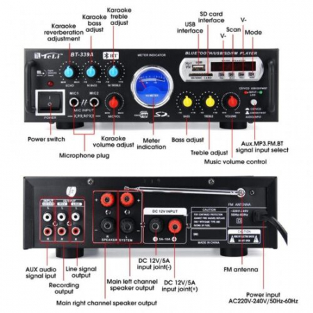 Amplificator Karaoke profesional tip statie BT-339FM, 160 W RMS cu Bluetooth [4]