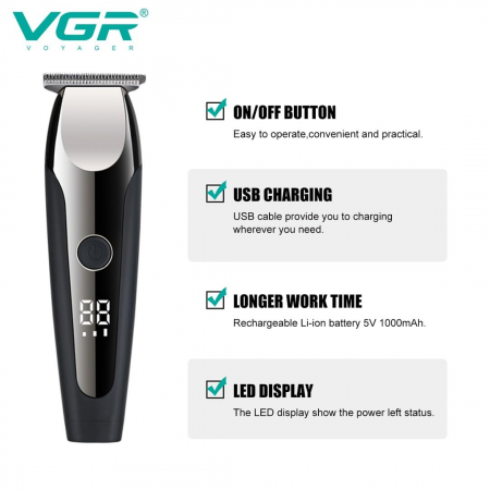 Aparat de tuns profesional VGR V 059 cu incarcare prin USB si afisaj LED [2]