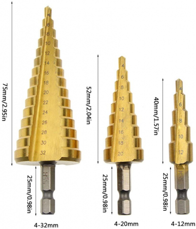 Burghiu conic metal in trepte, spiral conic 4-12 mm [1]
