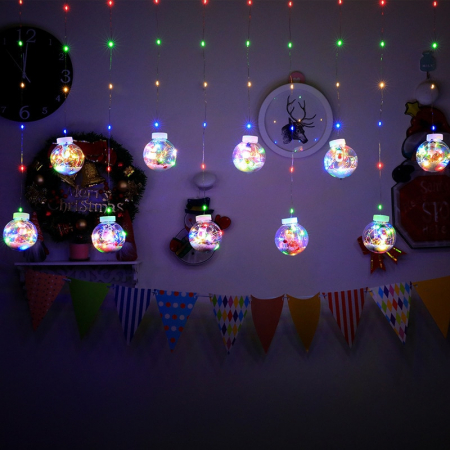Instalatie craciun,perdea luminoasa multicolora RGB 10 globuri figurine cu Mos Craciun [4]