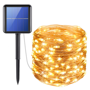 Ghirlande si benzi LED solare - Instalatie solara pentru casa sau gradina 120 LED cu 14 m si lumina calda