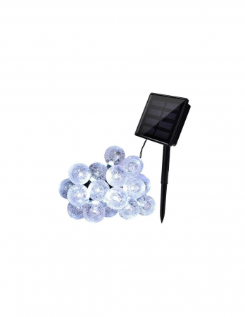 Ghirlande si benzi LED solare - Instalatie luminoasa cu incarcare solara, bila cristal mare 50 LED-uri lumina alb rece