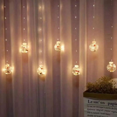 Instalatie perdea cu globuri si figurine Mos Craciun,10 globuri lumina Alb cald [4]