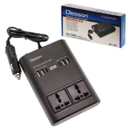 Invertor auto de 150W pentru a converti 12/24V DC la 220V AC cu 4 x USB Olesson [1]