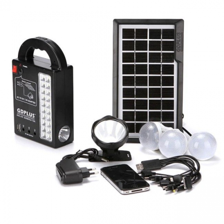 Iluminat si electrice - Kit cu panou solar pentru camping si drumetii, Gdplus GD8215